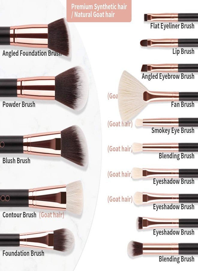 دوكولر مجموعة فرش مكياج دوكولور 15 قطعة، فرش دمج كريم الأساس بشعر طبيعي فاخر مع حقيبة مستحضرات تجميل - Image 5