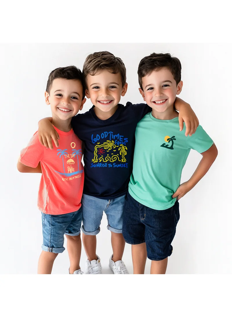نوتيناتي Nautinati Boys' Cotton Pack of 3 Printed T-shirt