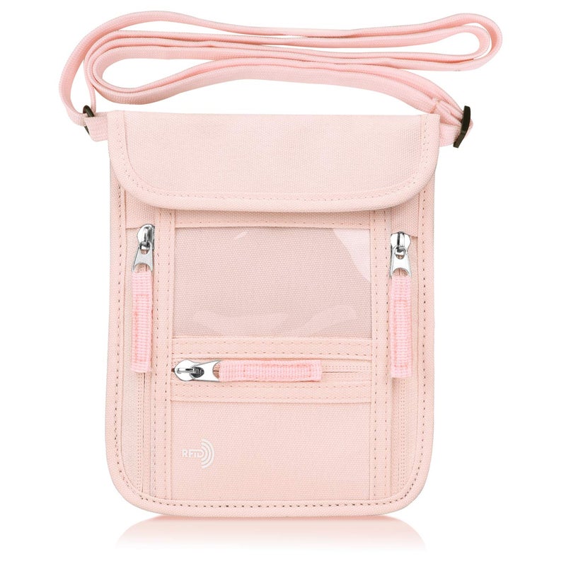 WALNEW WALNEW Passport Holder Neck Pouch Travel Wallet for Women and Men, RFID Blocking Security Slim Traveling Wallet with Around Neck Lanyard Strap, Pink  - Image 4