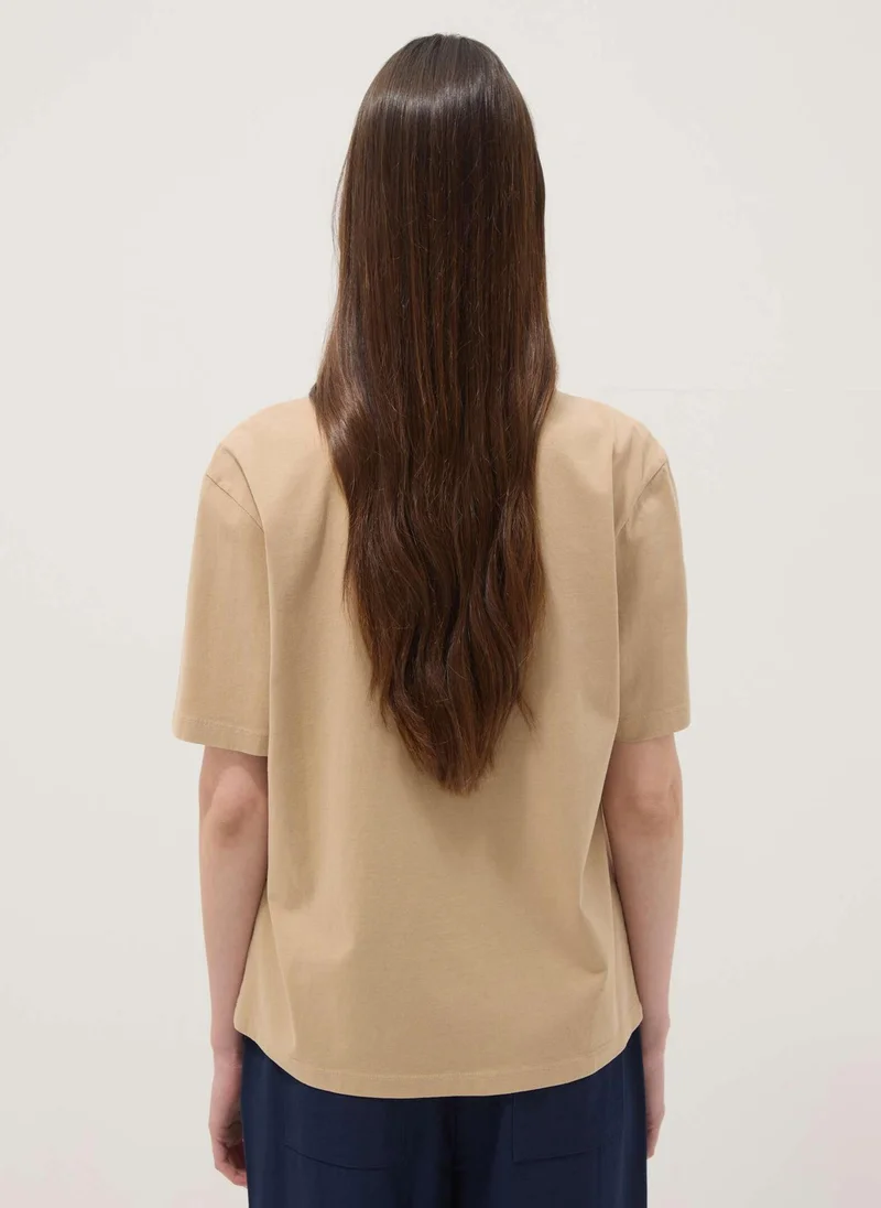 Ovs  OVS Beige Pure Cotton T-Shirt With Floral Print for Women | Best Price UAE