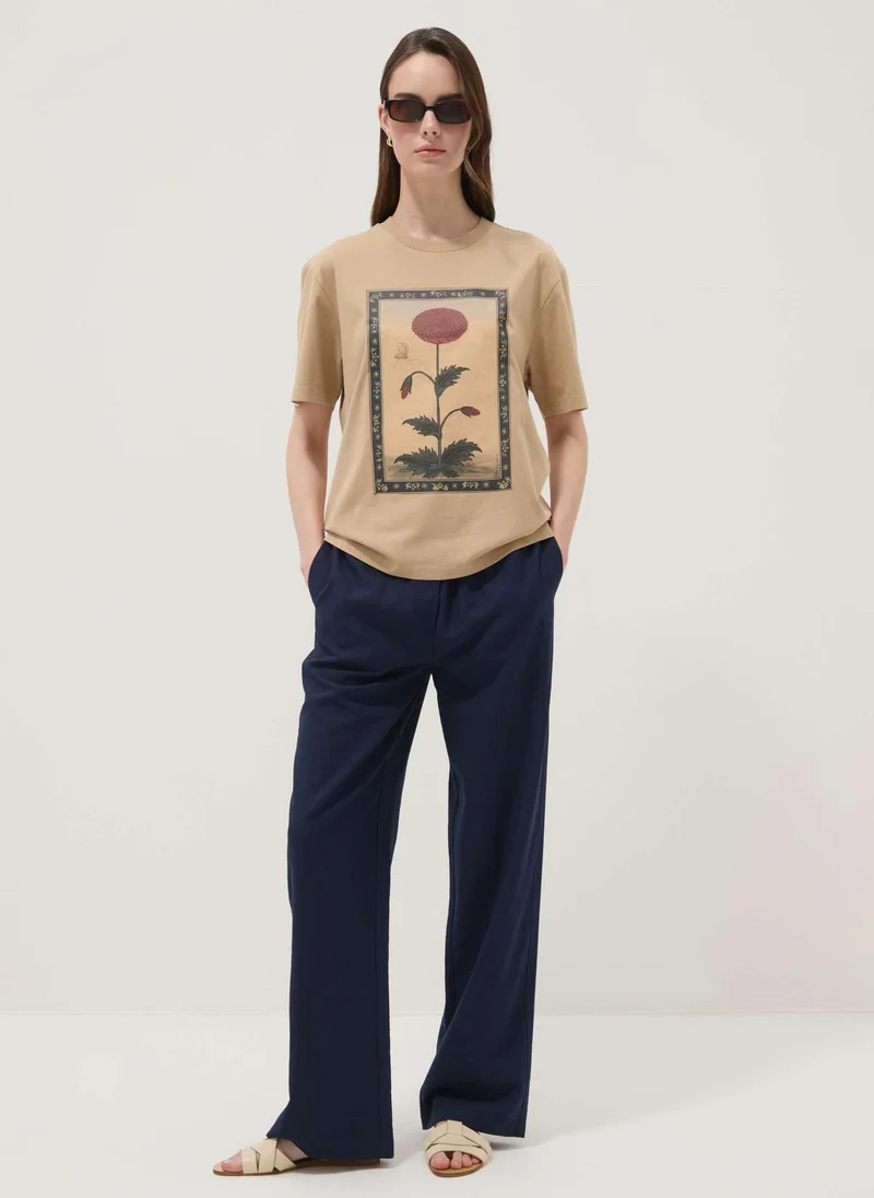 Ovs OVS Beige Pure Cotton T-Shirt With Floral Print