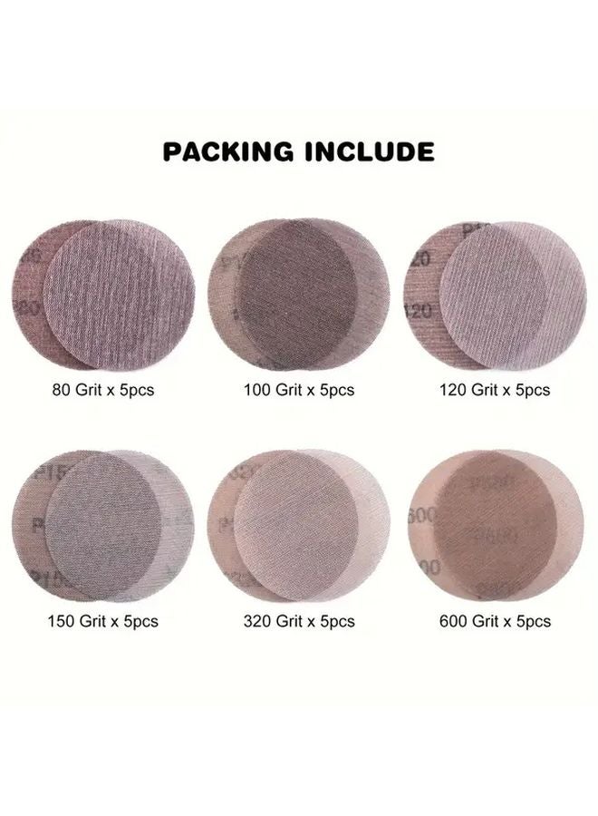 30 Pcs 5 Inch Mesh Sanding Discs Hook Loop Dust Free Abrasive Pads For Car Wood Metal - Image 4