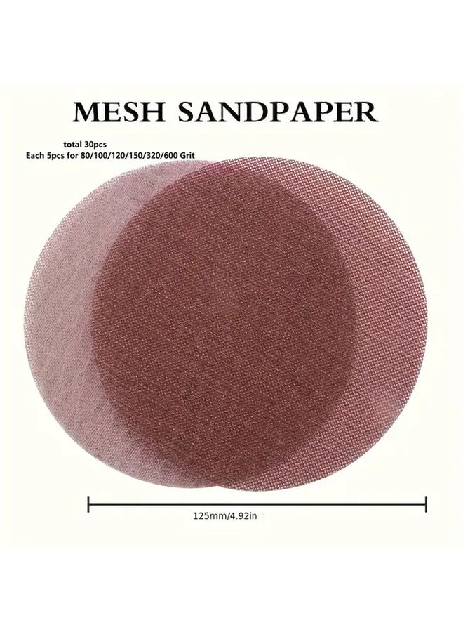 30 Pcs 5 Inch Mesh Sanding Discs Hook Loop Dust Free Abrasive Pads For Car Wood Metal - Image 1