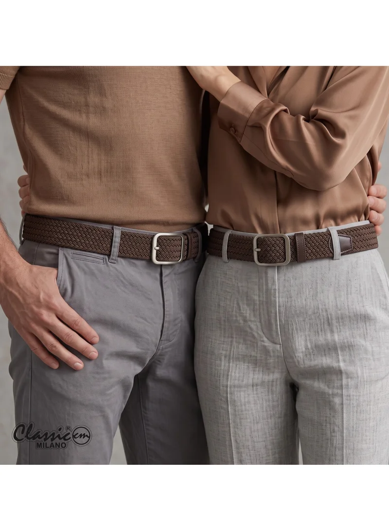 Classic Milano Brown (DWE-314) Classic Milano Braided Cotton Elastic Stretch Belt for Men & Women, Woven Canvas Web Belt with Gift Box, Adjustable Men's Belt | Full Length: 110CM (Free Size - Fits up to the waist of 40 Inches / 100 CM)  | Best Price UAE