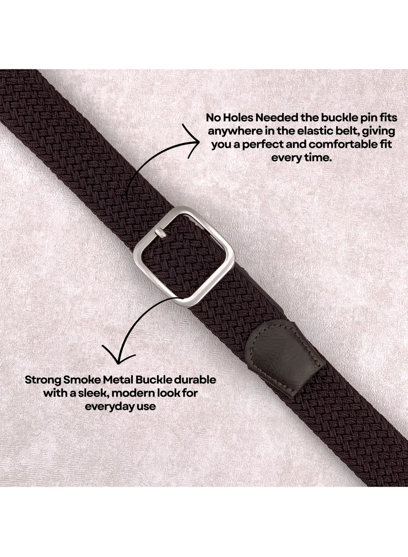 Classic Milano Brown (DWE-314) Classic Milano Braided Cotton Elastic Stretch Belt for Men & Women, Woven Canvas Web Belt with Gift Box, Adjustable Men's Belt | Full Length: 110CM (Free Size - Fits up to the waist of 40 Inches / 100 CM)  | Best Price UAE