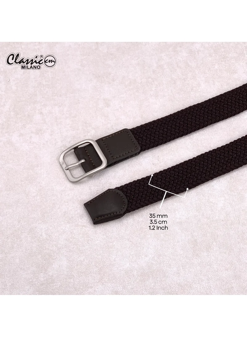 Classic Milano Brown (DWE-314) Classic Milano Braided Cotton Elastic Stretch Belt for Men & Women, Woven Canvas Web Belt with Gift Box, Adjustable Men's Belt | Full Length: 110CM (Free Size - Fits up to the waist of 40 Inches / 100 CM)  | Best Price UAE