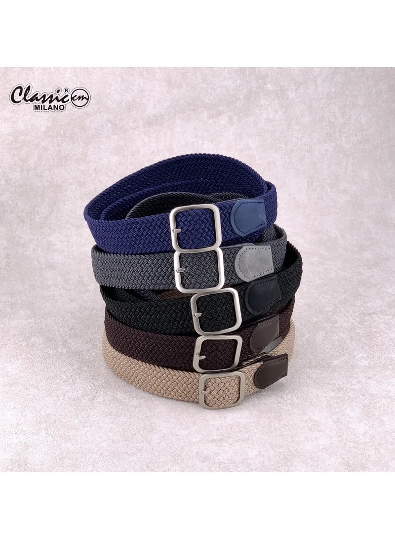 Classic Milano Brown (DWE-314) Classic Milano Braided Cotton Elastic Stretch Belt for Men & Women, Woven Canvas Web Belt with Gift Box, Adjustable Men's Belt | Full Length: 110CM (Free Size - Fits up to the waist of 40 Inches / 100 CM)  | Best Price UAE