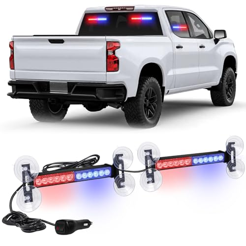 XRIDONSEN 2x 10.7 inch Red Blue Police Lights 24 LED Emergency Strobe Lights Warning Flashing Safety Side Window Front/Rear Windshield Light Grill Surface Mount for Law Enforcement Vehicles Trucks Car - Image 1
