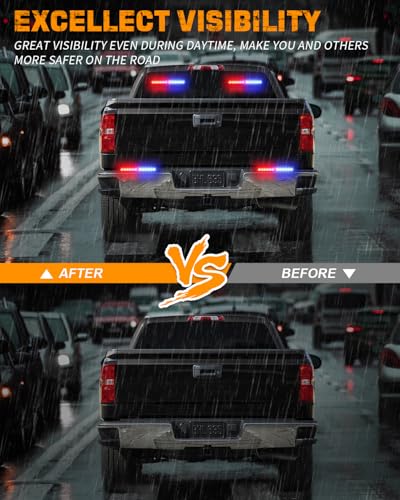 XRIDONSEN 2x 10.7 inch Red Blue Police Lights 24 LED Emergency Strobe Lights Warning Flashing Safety Side Window Front/Rear Windshield Light Grill Surface Mount for Law Enforcement Vehicles Trucks Car - Image 2