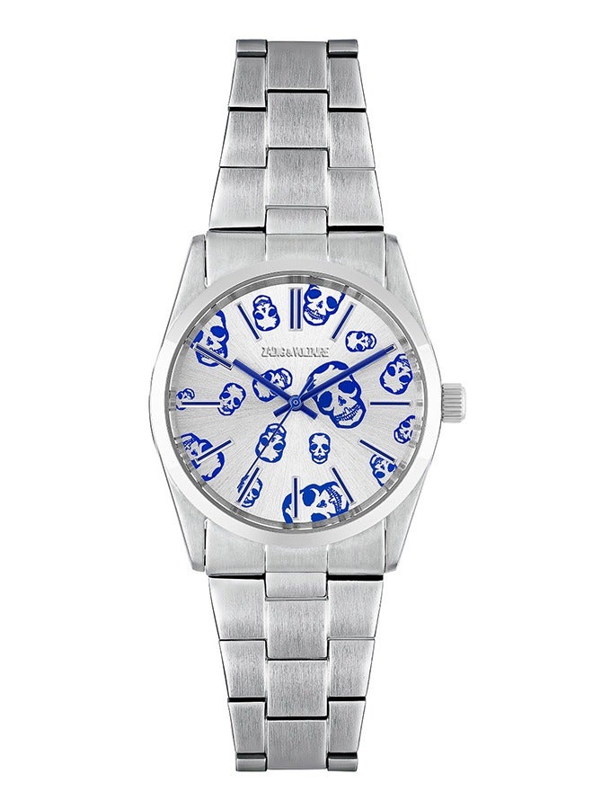ZADIG & VOLTAIRE Unisex Adult Zadig & Voltaire Analog Watch with Blue Skull Pattern and Silver Stainless Steel Band  - ZVF1409 - Image 1