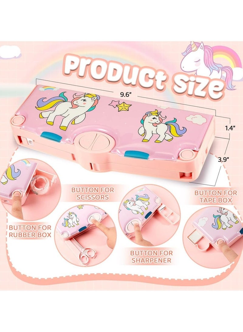 general Pencil Case, 2 Pieces Multifunctional Children's Pencil Case with Button Cartoon Pattern Pencil Case, Stationery Set with Compartments - Image 2