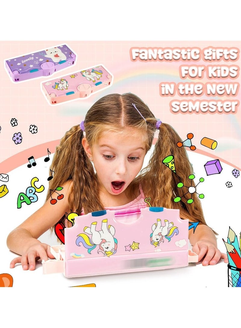 general Pencil Case, 2 Pieces Multifunctional Children's Pencil Case with Button Cartoon Pattern Pencil Case, Stationery Set with Compartments - Image 4