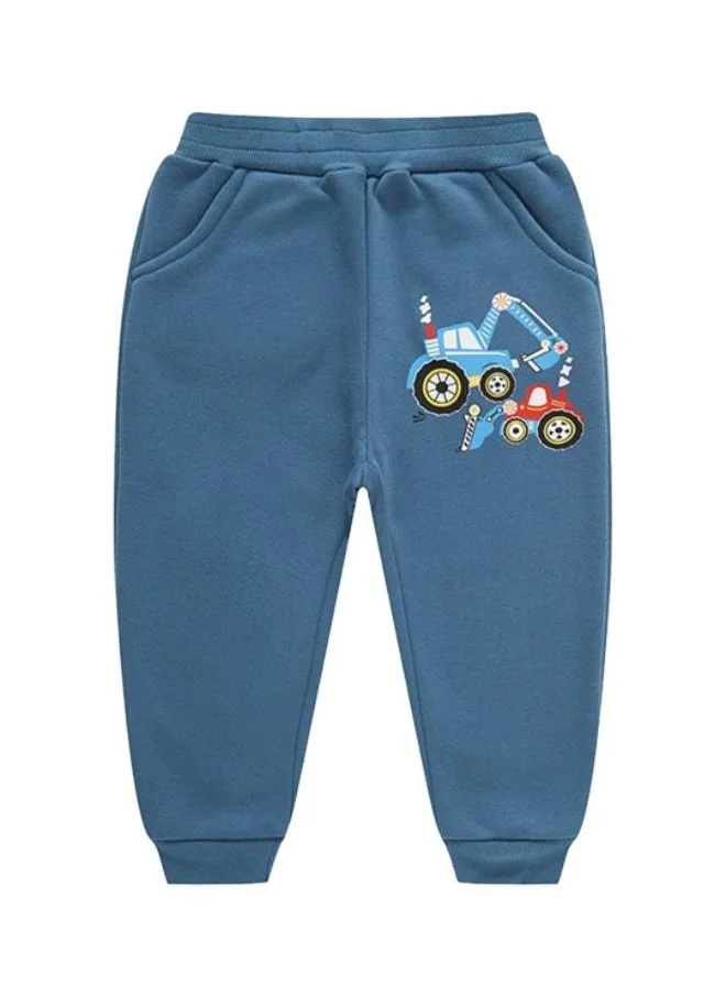 YUNIQEE Blue Regular Fit Mid Rise Printed Trackpant