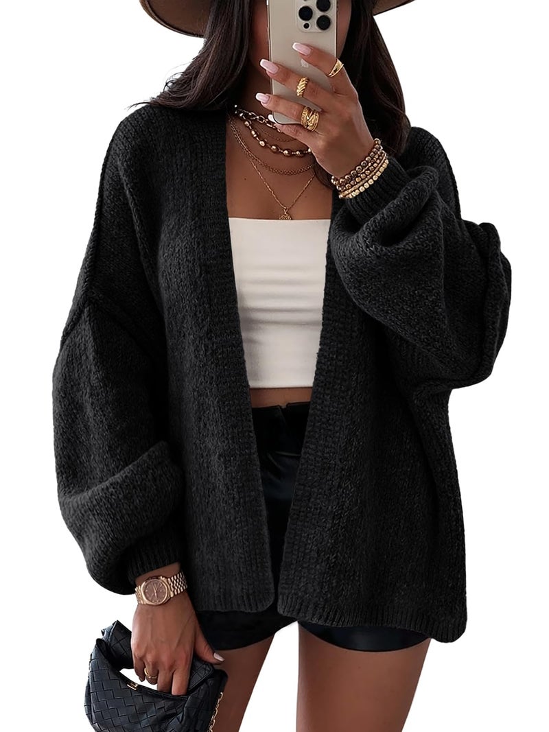 LILLUSORY Chunky Cardigan Sweaters for Women Oversized Long Trendy Early Fall Outfits Fashion Cozy 2026 Winter Clothing Black L - Image 1