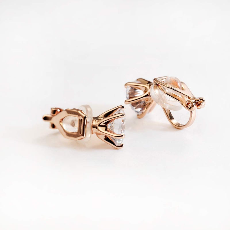 AllenCOCO 14K Rose Gold Plated 1.5 Carat CZ Clip-On Earrings - 7.5mm Round Cut Simulated diamond Clip-ons - Image 5