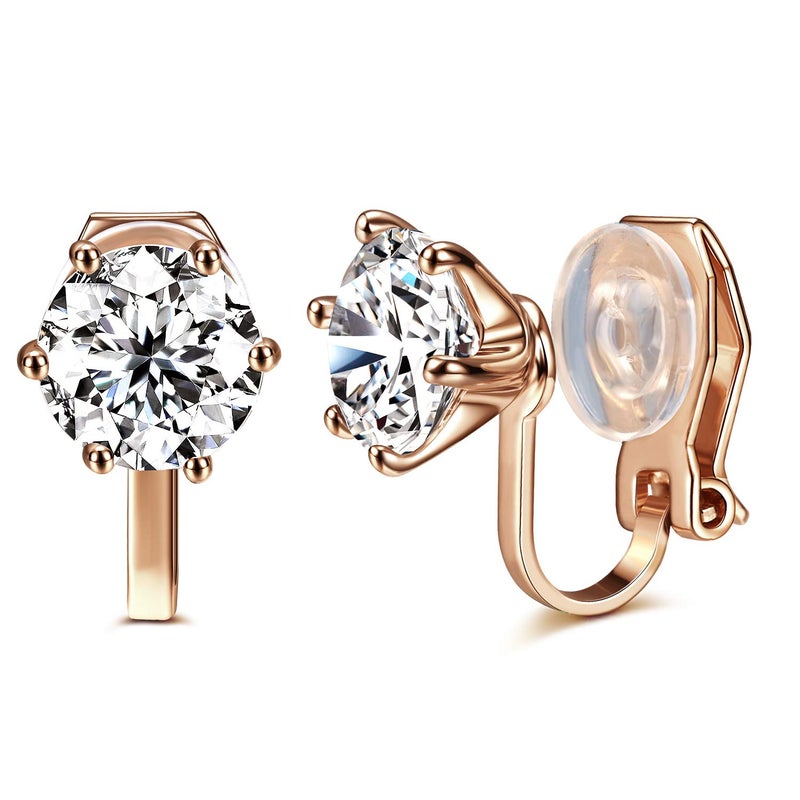 AllenCOCO 14K Rose Gold Plated 1.5 Carat CZ Clip-On Earrings - 7.5mm Round Cut Simulated diamond Clip-ons - Image 1
