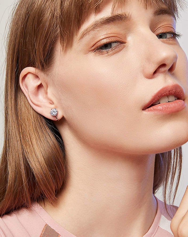 AllenCOCO 14K Rose Gold Plated 1.5 Carat CZ Clip-On Earrings - 7.5mm Round Cut Simulated diamond Clip-ons - Image 4