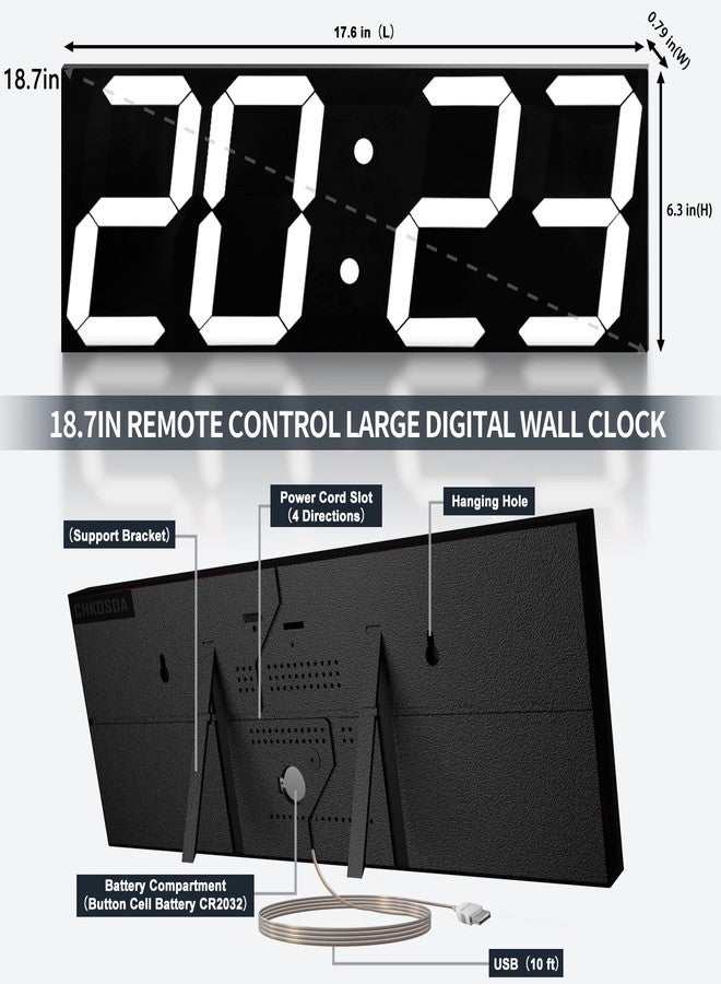 شكوسدا ساعة حائط رقمية كبيرة من CHKOSDA مقاس 18.7 بوصة، ساعة رقمية LED بأرقام كبيرة، ساعة حائط متعددة الوظائف تعمل بجهاز تحكم عن بعد مع مؤقت ومنبه وشاشة عرض للتقويم (أبيض) - Image 2