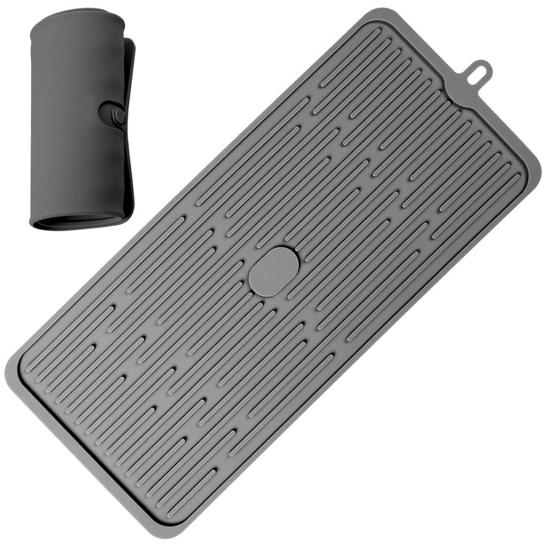 Silicone Dish Drying Mat 18x8 Heat Resistant Trivets for Kitchen Counter Draining Mat Sink Mat Hot Pads for Multiple Usage Dark Grey