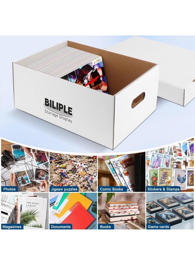 BILIPLE 6 Pack Comic Book Storage Box, 15.8" X 7.2" X 10.7" Thick Cardboard Comic Long Box with Lids, Holds 150-175 Current/Silver Age Comics, Stackable Comics Books Bin Container Organizer Holder(White) - Image 5