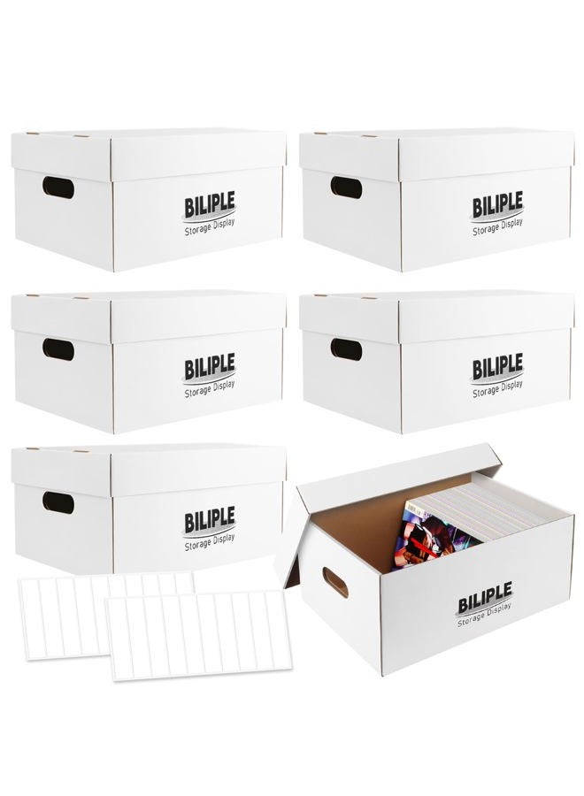 BILIPLE 6 Pack Comic Book Storage Box, 15.8" X 7.2" X 10.7" Thick Cardboard Comic Long Box with Lids, Holds 150-175 Current/Silver Age Comics, Stackable Comics Books Bin Container Organizer Holder(White) - Image 1