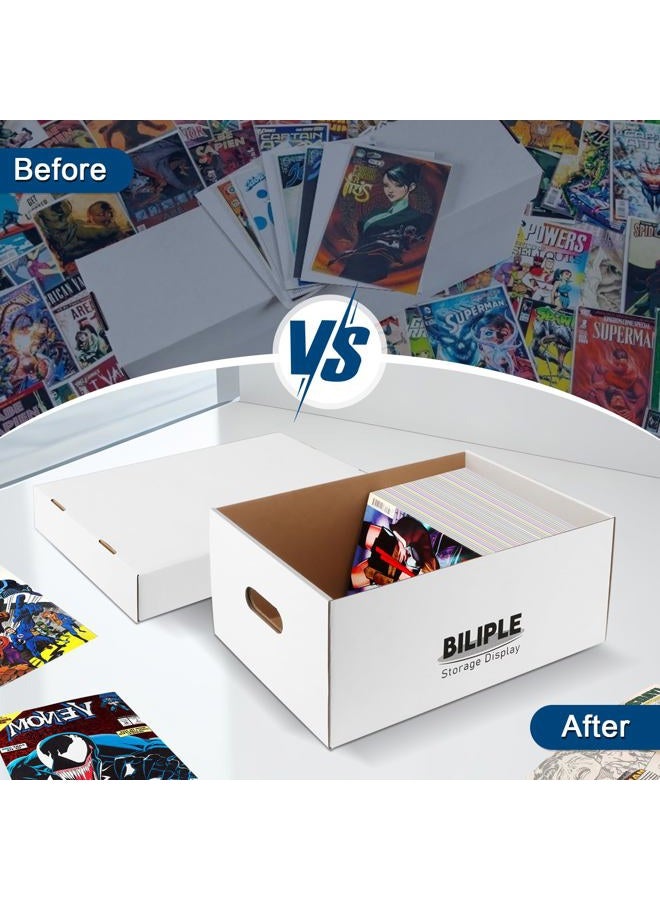 BILIPLE 6 Pack Comic Book Storage Box, 15.8" X 7.2" X 10.7" Thick Cardboard Comic Long Box with Lids, Holds 150-175 Current/Silver Age Comics, Stackable Comics Books Bin Container Organizer Holder(White) - Image 4