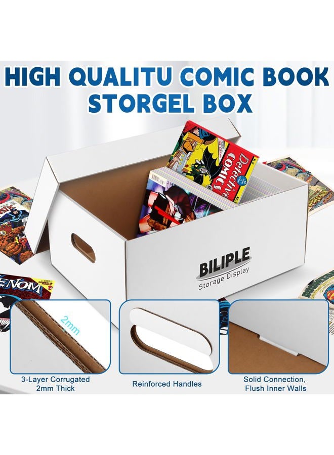 BILIPLE 6 Pack Comic Book Storage Box, 15.8" X 7.2" X 10.7" Thick Cardboard Comic Long Box with Lids, Holds 150-175 Current/Silver Age Comics, Stackable Comics Books Bin Container Organizer Holder(White) - Image 3