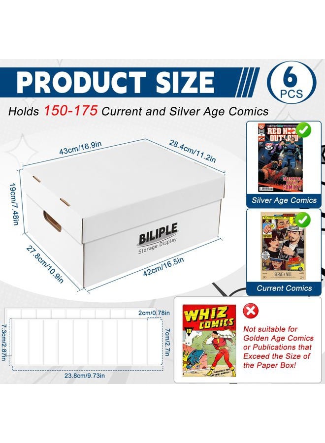 BILIPLE 6 Pack Comic Book Storage Box, 15.8" X 7.2" X 10.7" Thick Cardboard Comic Long Box with Lids, Holds 150-175 Current/Silver Age Comics, Stackable Comics Books Bin Container Organizer Holder(White) - Image 2
