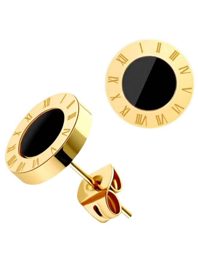 Earrings Design Numeral Roman For Women Stainless Steel - Gold - Image 1
