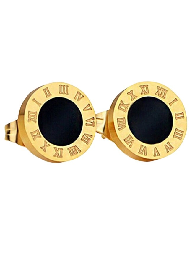 Earrings Design Numeral Roman For Women Stainless Steel - Gold - Image 3