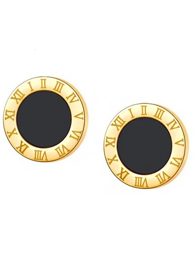 Earrings Design Numeral Roman For Women Stainless Steel - Gold - Image 2