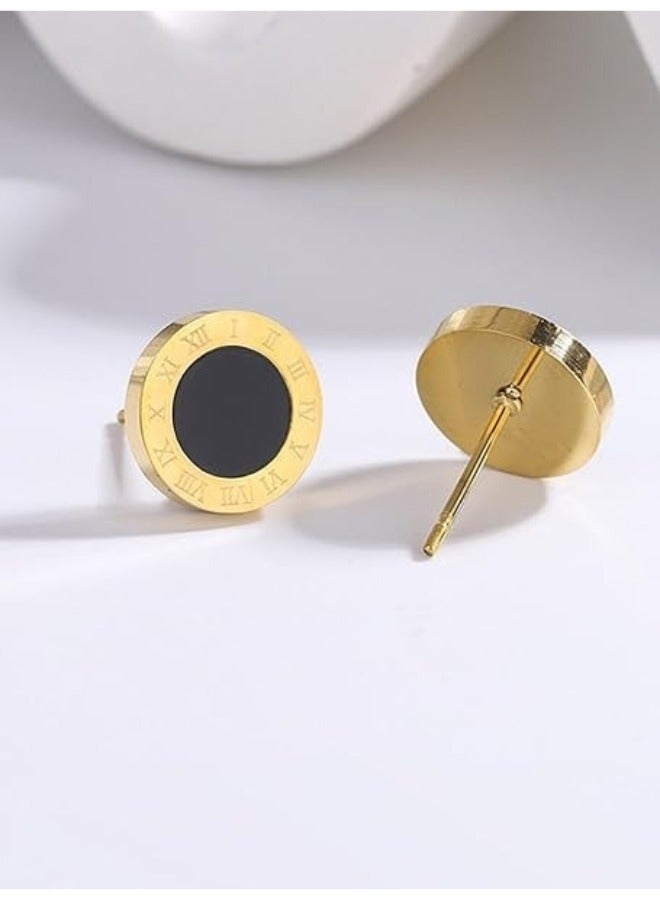 Earrings Design Numeral Roman For Women Stainless Steel - Gold - Image 4