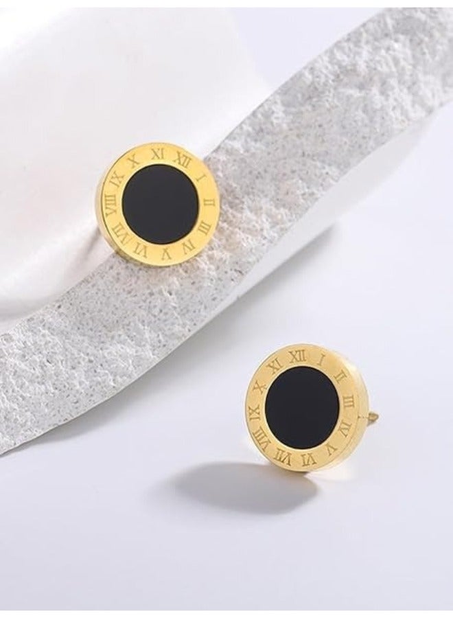 Earrings Design Numeral Roman For Women Stainless Steel - Gold - Image 5