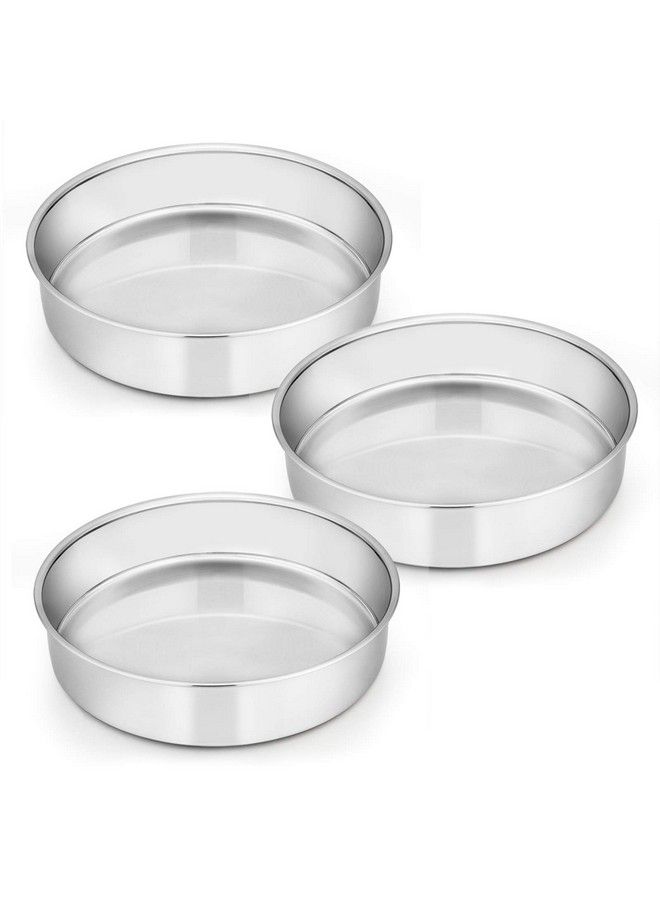 E-far طقم قوالب كعك مقاس 8 بوصة من 3 قطع من الفولاذ المقاوم للصدأ، قوالب كعك دائرية متعددة الطبقات، غير سامة وصحية، تشطيب لامع وآمن للغسل في غسالة الصحون - Image 2