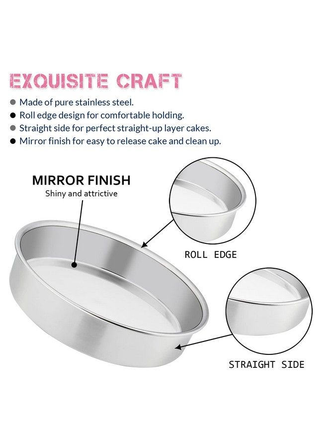 E-far طقم قوالب كعك مقاس 8 بوصة من 3 قطع من الفولاذ المقاوم للصدأ، قوالب كعك دائرية متعددة الطبقات، غير سامة وصحية، تشطيب لامع وآمن للغسل في غسالة الصحون - Image 4