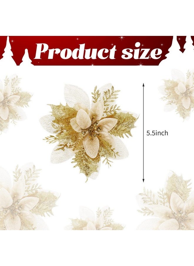 Chunyin - 24 Pieces Poinsettia Christmas Decorations Glitter Poinsettia Flowers 5.5 Inch Poinsettias Artificial Christmas Flowers For Christmas Tree Ornament Party Decorations Wreath Garlands(Gold) - Image 1