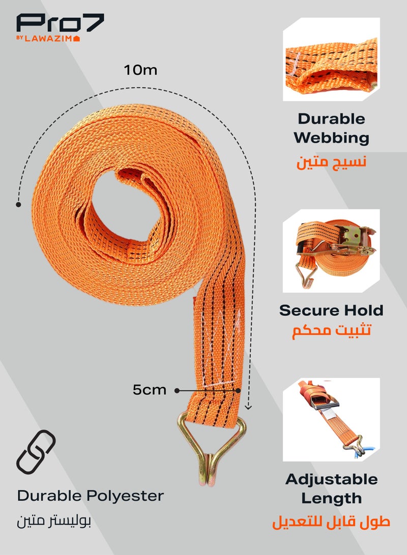 LAWAZIM Pro7 Cargo Lashing Ratchet Belt -10m 50mm 2inch- Heavy-Duty High Tensile Strength Durable Polyester Corrosion Resistant Hardware Ratchet Strap - for Load Securing Transportation Tie-Down and Moving - Image 2