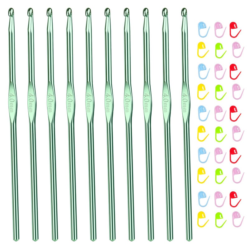 Aeelike 10pcs Size G / 4.0mm Crochet Hooks,Aluminum Crochet Needles and 30pcs Stitch Markers for Beginner and Advanced, Crocheter Hook Set for Learning How to Crochet - Image 1