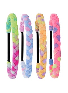 FROG SAC 4 Adjustable Braided Headbands For Girls, Rainbow Tie Dye Braid Hair Bands For Kids, Cute Girl Stretch Elastic Fashion Accessories For Children, Easter Basket Stocking Stuffers  - Image 1
