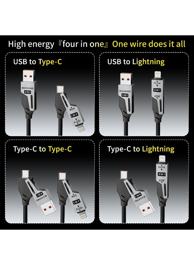 BASEMO 65W+27W Spring-Retractable 4-in-1 Fast Charging Cable - Universal for Apple iPhone 16/15, Huawei, Xiaomi, and Android Phones with Type-C Charging and Portability (Car Use) - Image 3