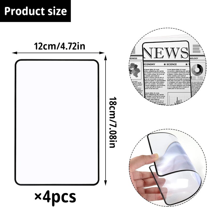 HOYDATE 4Pcs Page Magnifying Sheet 3X Lightweight Optical Plastic Fresnel Lens Bookmark Flat Magnifier - Image 2