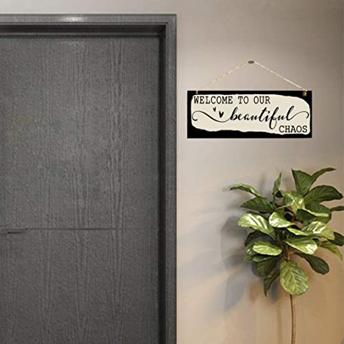 HOMECOR Welcome to Our Beautiful Chaos for Front Door, Wooden Wall Hanging - 10x4 Inches, Black - Image 2