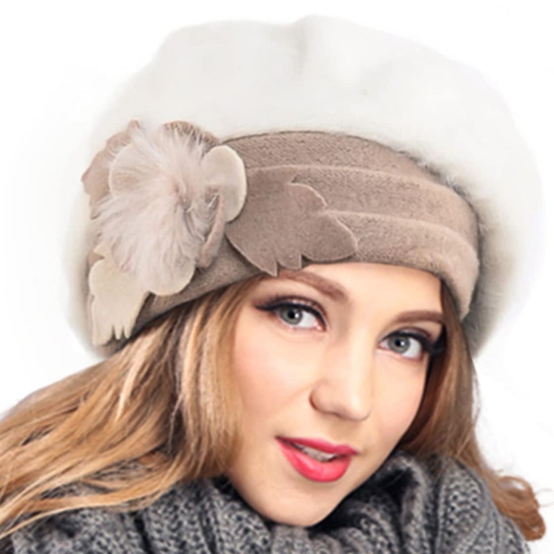 VECRY Women's 100% Wool Bucket Hat Felt Cloche Beret Dress Winter Beanie Hats (Angora-Cream) - Image 1