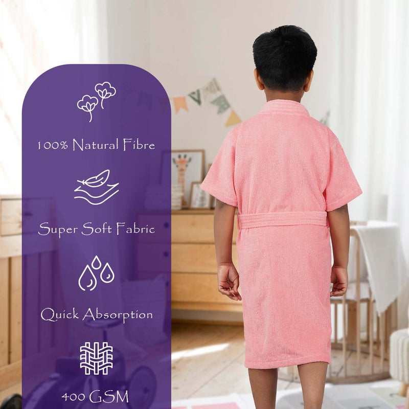 Rangoli Mini Noble 100% Cotton Kids Bathrobe, 400 GSM | Ultra-Soft, Super Absorbent Hooded Bathrobe for Boys and Girls | Peach 11 to 12 Years - Image 2