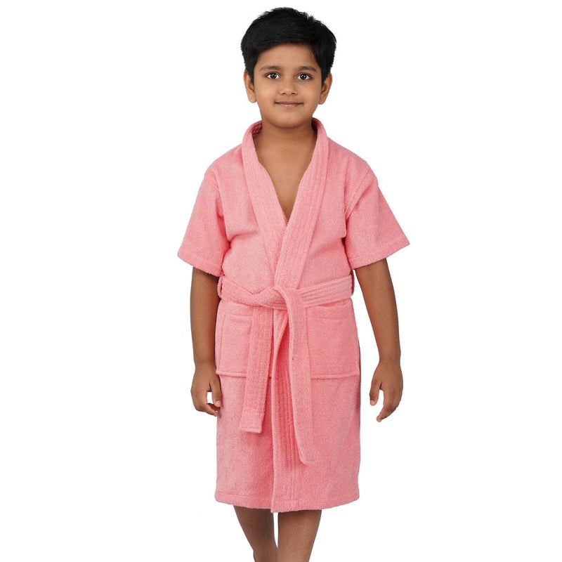 Rangoli Mini Noble 100% Cotton Kids Bathrobe, 400 GSM | Ultra-Soft, Super Absorbent Hooded Bathrobe for Boys and Girls | Peach 11 to 12 Years - Image 1