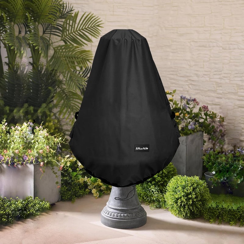 ANartcle غطاء نافورة خارجية مقاس D 32 بوصة × H 38 بوصة، غطاء نافورة خارجية مقاوم للماء من 600D ثقيل الوزن، غطاء واقٍ لتمثال نافورة الحديقة، أسود - Image 1