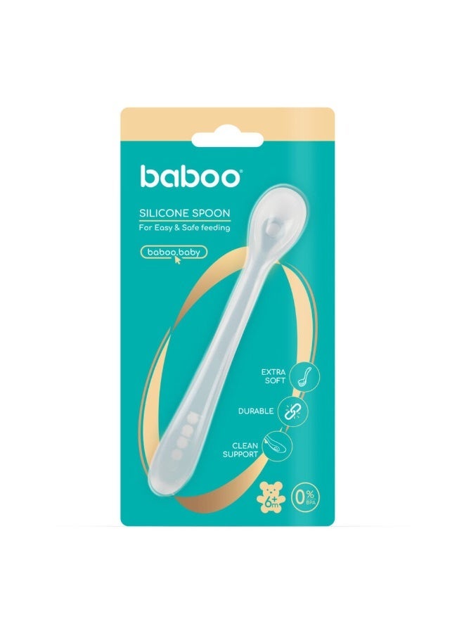 Baboo Silicone Baby Spoon – BPA-Free Feeding Utensils for Babies 6 Months Up – Puree Spoons with Case, Non-Toxic, Dishwasher Safe (Blue) - Image 1