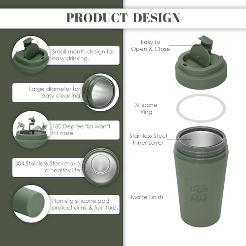 JAYPEE ZIPSIP Pu Insulated Hot & Cold Stainless Steel Coffee Mug 385 ml Travel Mug Suitable for Car, Tumbler Bottle, Tea Cup, Matte Finish Non Slip, Green - Image 5