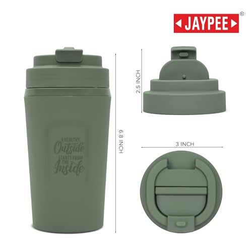 JAYPEE ZIPSIP Pu Insulated Hot & Cold Stainless Steel Coffee Mug 385 ml Travel Mug Suitable for Car, Tumbler Bottle, Tea Cup, Matte Finish Non Slip, Green - Image 2
