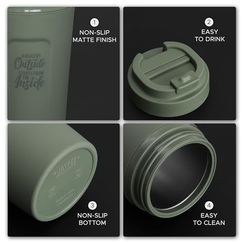 JAYPEE ZIPSIP Pu Insulated Hot & Cold Stainless Steel Coffee Mug 385 ml Travel Mug Suitable for Car, Tumbler Bottle, Tea Cup, Matte Finish Non Slip, Green - Image 3